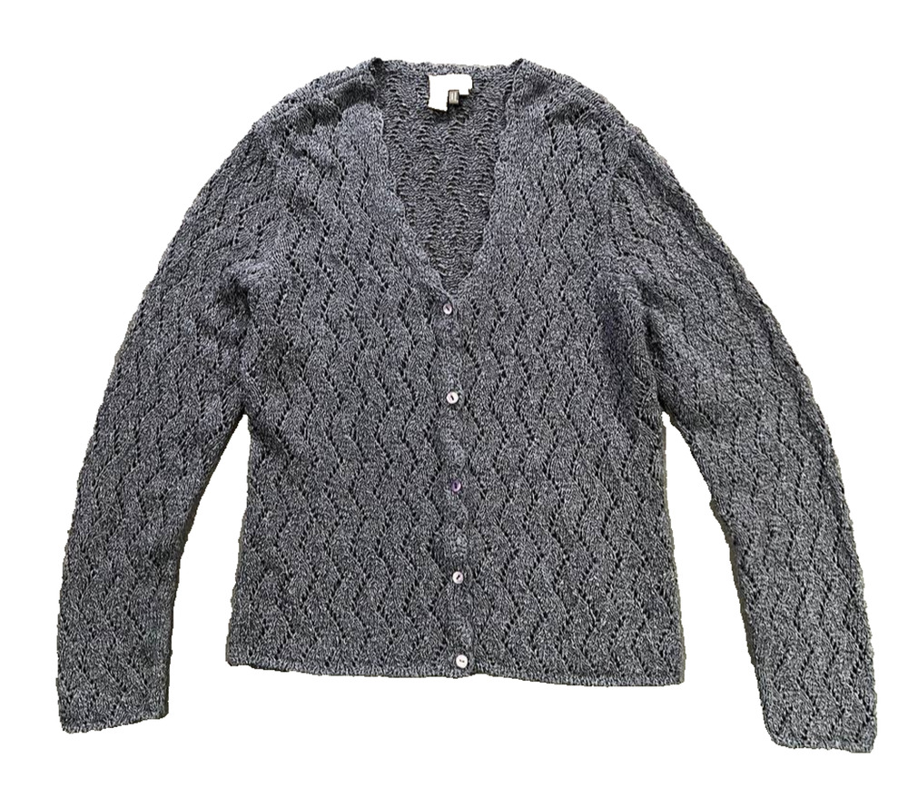 Lafayette 148 New York Pointelle Button Knit silk Cardigan Sweater L A010811